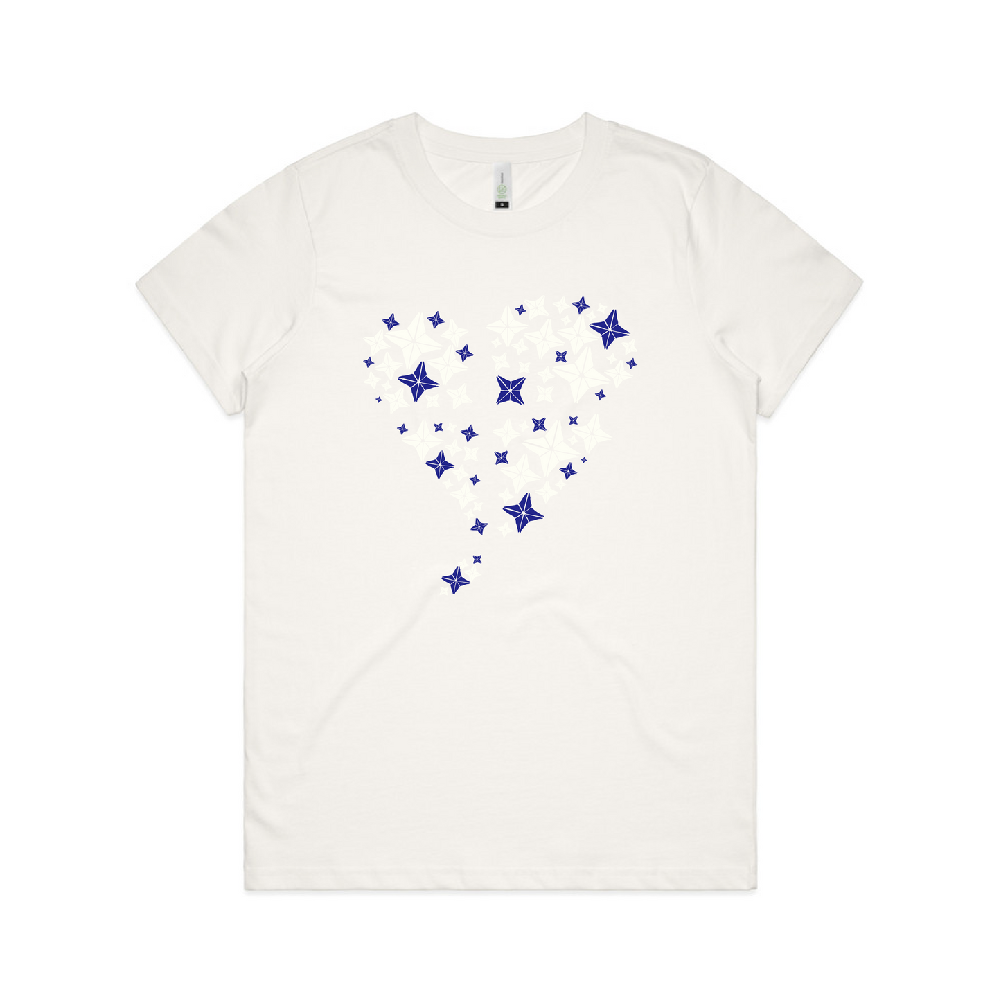 LTN Starry Heart: Blue and White Stars - Natural Organic Tee (Womens)