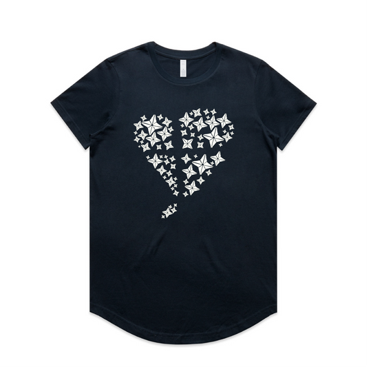 LTN Starry Heart: White Constellation - Navy Curve Tee (Womens)