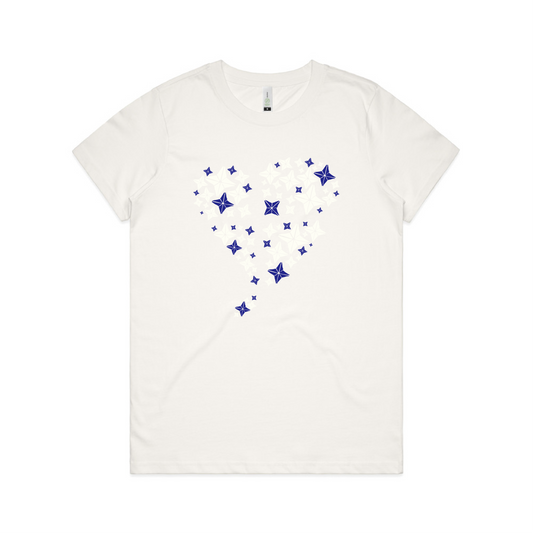 LTN Starry Heart: Blue and White Stars - Natural Organic Tee (Womens)