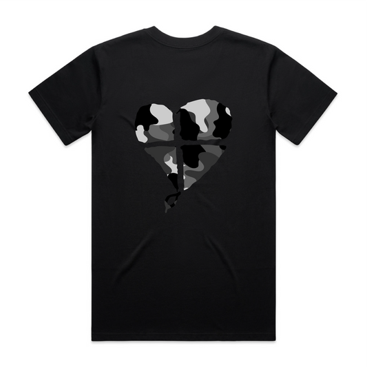 LTN Signature Collection: Classic V-neck in Black Camo Heart (Mens)